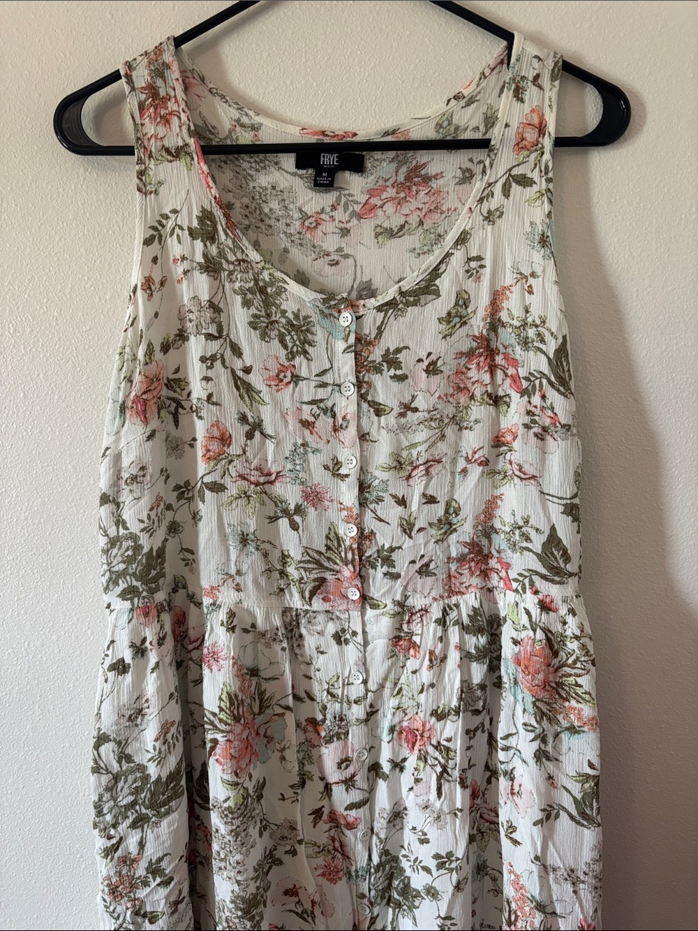Frye White Floral Midi Dress with Pink and Olive Green Print
